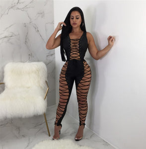 Side Lace Up Sexy Party Jumpsuit Women Summer Sleeveless Hollow Out Nightclub Jumpsuits Overall Skinny Jumpsuit Macacao Feminino