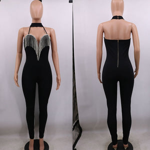 Sexy Club Jumpsuits Women Fringe Tassel Bodycon Bandage Jumpsuit Elegant Romper Pants Skinny Backless Party Festival Jumpsuit