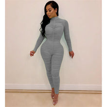 Load image into Gallery viewer, Ruched Mesh Sheer Sexy Bodycon Jumpsuit Women See Through Long Sleeve Party Club Rompers Womens Jumpsuit One Piece Overalls