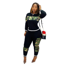 Load image into Gallery viewer, Leopard Camouflage Two Pieces Set Women&#39;s Sports Suit Long Sleeve Sweatshirt and Sweatpants Casual Tracksuit Jogging Femme