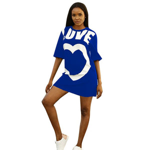 Casual Summer Dresses New Arrival Heart Print Half Sleeve Short Mini Dress O Neck Fashion Ladies Loose T Shirt Dress