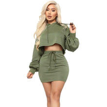 Load image into Gallery viewer, Spring Autumn Two Piece Skirt Set Women Hooded Long Sleeve Sweatshirt Crop Top and Mini Skirt Casual Club 2 Piece Outfits