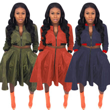 Load image into Gallery viewer, Women Two Piece Outfits A-line Midi Skirt and Jacket Set Autumn Winter Casual 2 Piece Dress Matching Sets Conjunto Feminino