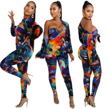 Load image into Gallery viewer, Casual Print 2 Piece Set Women Tracksuit Autumn Winter Outfit Bodycon Jumpsuit Top Two Piece Long Pants Set Sport Suit Women Set