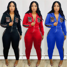 Load image into Gallery viewer, Tracksuit Women Leopard Print Splice Lounge Wear Two Piece Set Top and Pants Sweat Suits Streetwear Jogging Femme Chandal Mujer