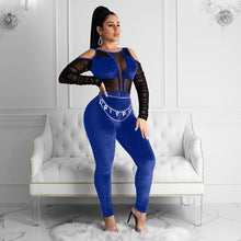 Load image into Gallery viewer, Elegant Sexy Jumpsuits for Women Long Sleeve Patchwork Mesh Black Bodycon Jumpsuit Rompers Backless Party Club Jumpsuit