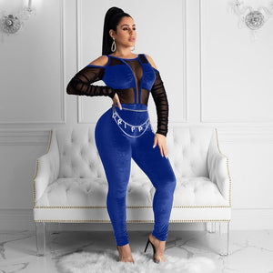 Elegant Sexy Jumpsuits for Women Long Sleeve Patchwork Mesh Black Bodycon Jumpsuit Rompers Backless Party Club Jumpsuit