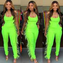 Load image into Gallery viewer, Neon Green Tassel Trim Sexy Jumpsuit Womens Spaghetti Strap Sleeveless Bodycon Long Jumpsuit Club Party Rompers Female Overalls