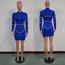 Load image into Gallery viewer, Zipper Front Long Sleeve Sexy Bodycon Dress Women Autumn Winter Reflective Bandage Party Dresses Female Mini Night Club Dress