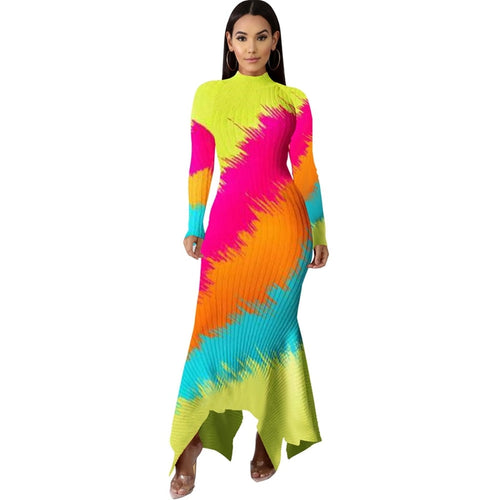 Colorful Sexy Elegant Long Party Dress Women Winter Turtleneck Evening Maxi Dress Long Sleeve Bodycon Festival Christmas Dress