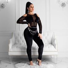 Load image into Gallery viewer, Elegant Sexy Jumpsuits for Women Long Sleeve Patchwork Mesh Black Bodycon Jumpsuit Rompers Backless Party Club Jumpsuit