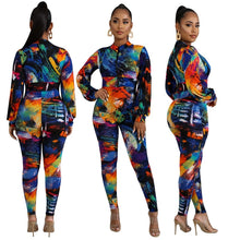 Load image into Gallery viewer, Casual Print 2 Piece Set Women Tracksuit Autumn Winter Outfit Bodycon Jumpsuit Top Two Piece Long Pants Set Sport Suit Women Set