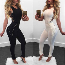 Load image into Gallery viewer, Lace up Bodycon Jumpsuit Women Sleeveless Long Pants Romper One Piece Bandage Jumpsuits White Black Rompers Womens Jumpsuit