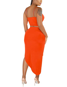 Orange Cami Top And Asymmetrical Hem Shirring Skirt