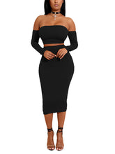 Load image into Gallery viewer, Explicitly Chosen Black Long Sleeve Midi Skirt Set