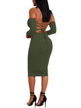 Load image into Gallery viewer, Army Green Full Sleeve Off Shoulder Midi Skirt Set Fashion Design