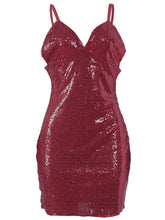 Load image into Gallery viewer, Glamorous Wine Red Sequin Open Back Bodycon Dress