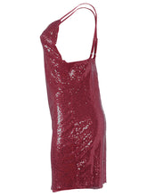 Load image into Gallery viewer, Glamorous Wine Red Sequin Open Back Bodycon Dress