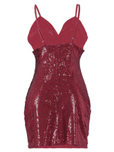 Load image into Gallery viewer, Glamorous Wine Red Sequin Open Back Bodycon Dress