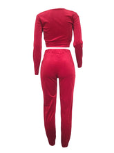 Load image into Gallery viewer, Wine Red V Neck Twisted Top High Waist Pants Set